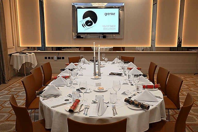 The conference room prepared for Lunch at The Merchant Hotel Belfast for the New Lease of Life Round table in December 2025.